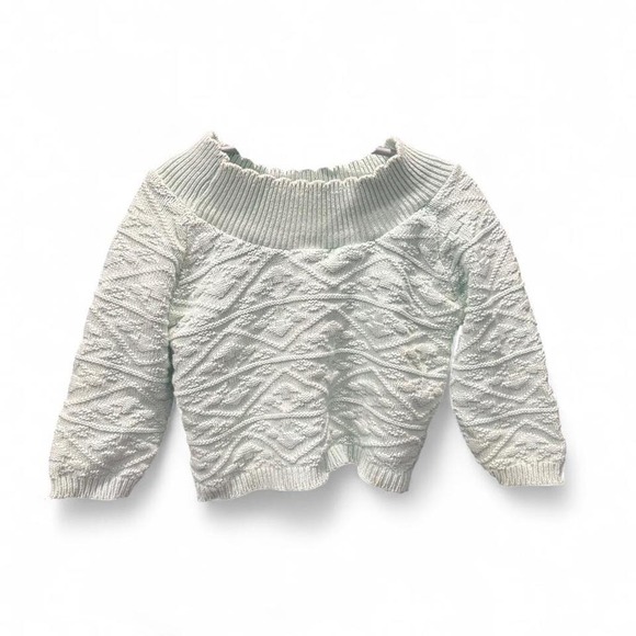 Tops - Retro Off the shoulder 3d knit light seafoam croppy runs like S (S2)